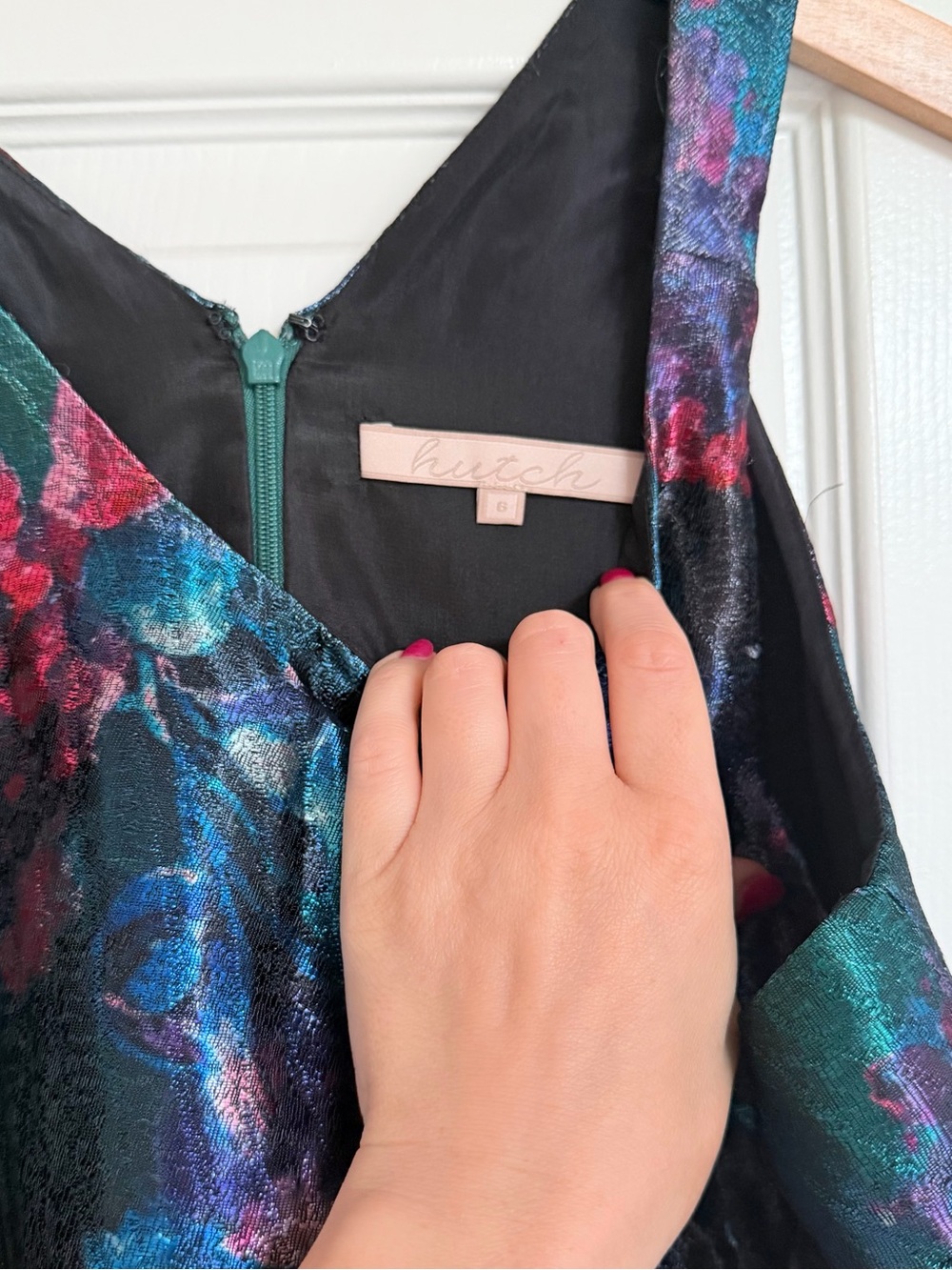 Anthropologie Hutch Watercolor Metallic Floral Textured A-Line Cocktail Dress 6 - Picture 6 of 7